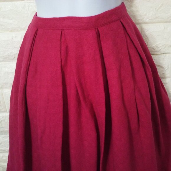 Vintage 50s-60s Handmade Hot Pink Box-Pleat Circle Skirt S(2/4) Wool Boucle Zip - Picture 2 of 7